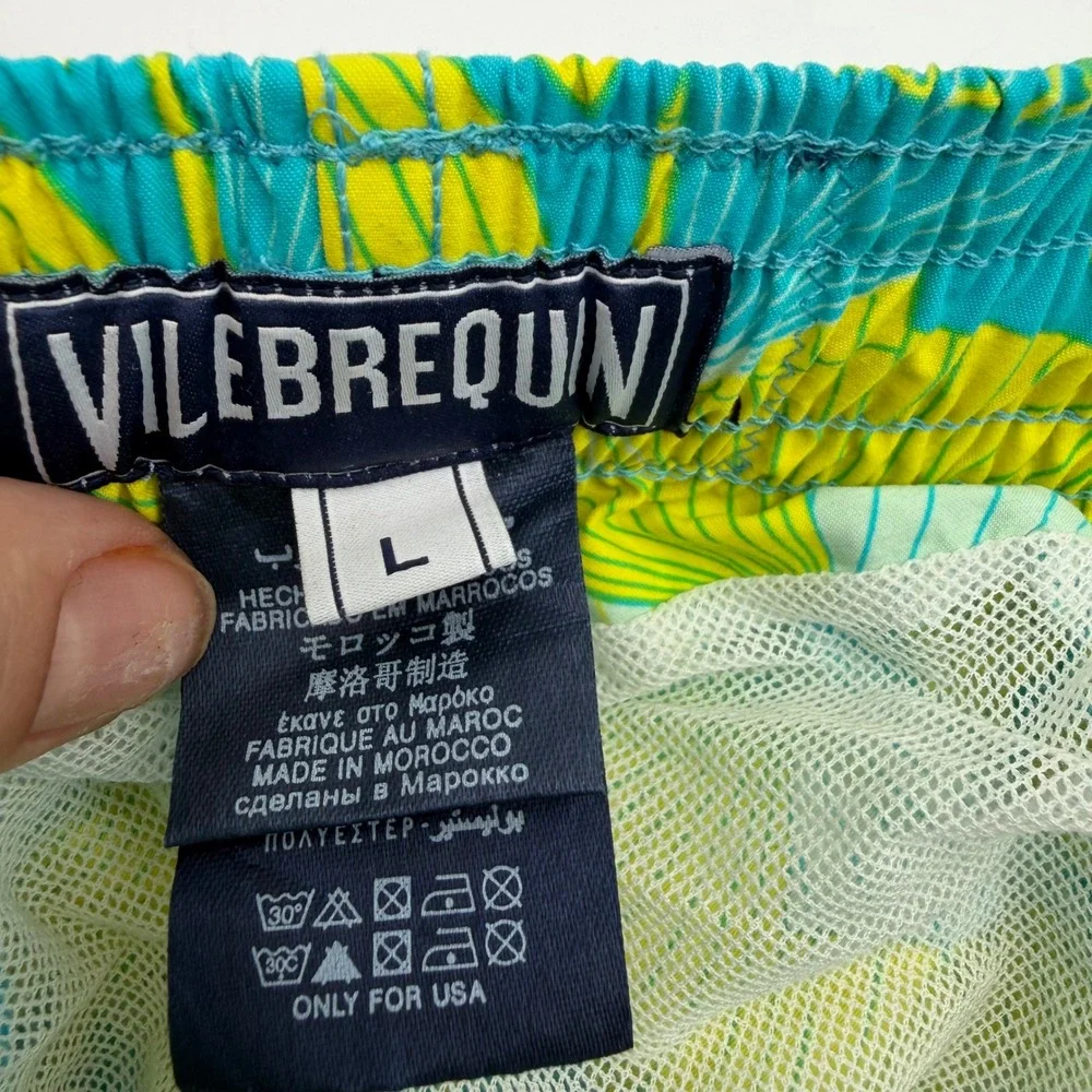 Vilebrequin Moorea Swim Trunks Mens Large Yellow Teal Sail Print Board Shorts